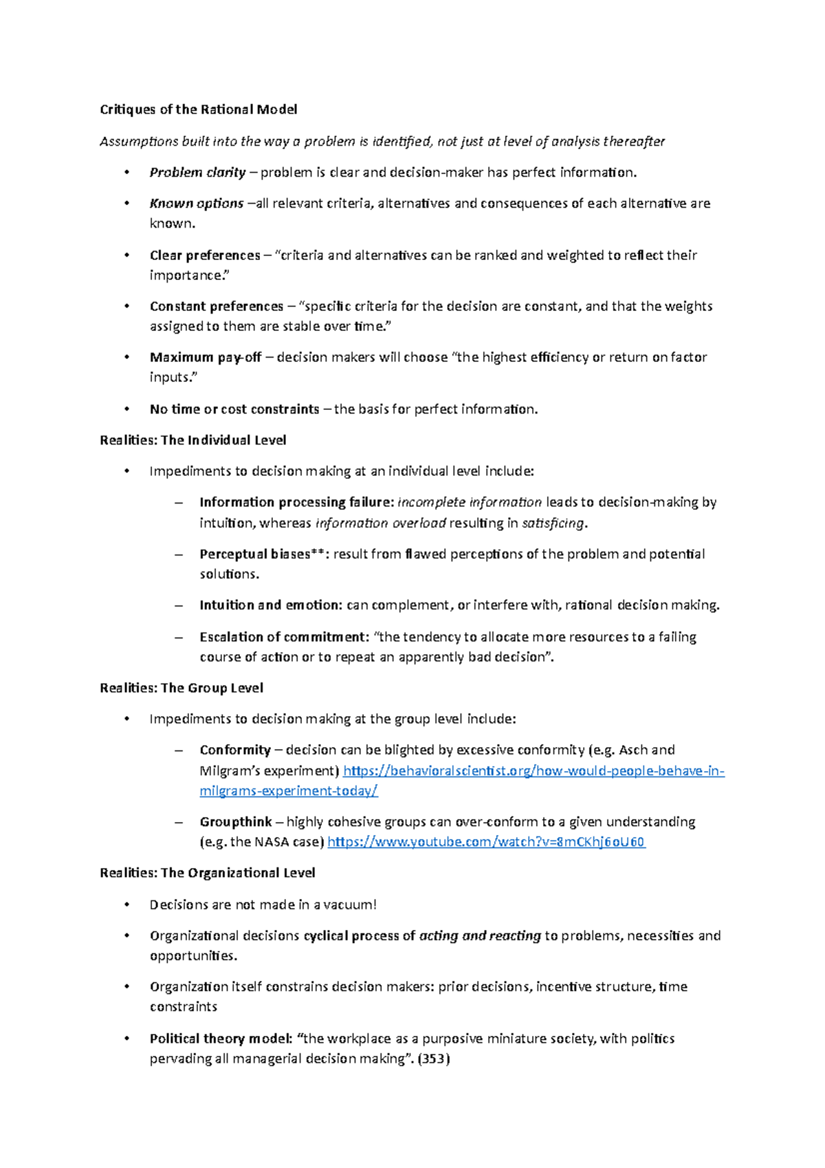 Critiques of the Rational Model - Critiques of the Rational Model ...