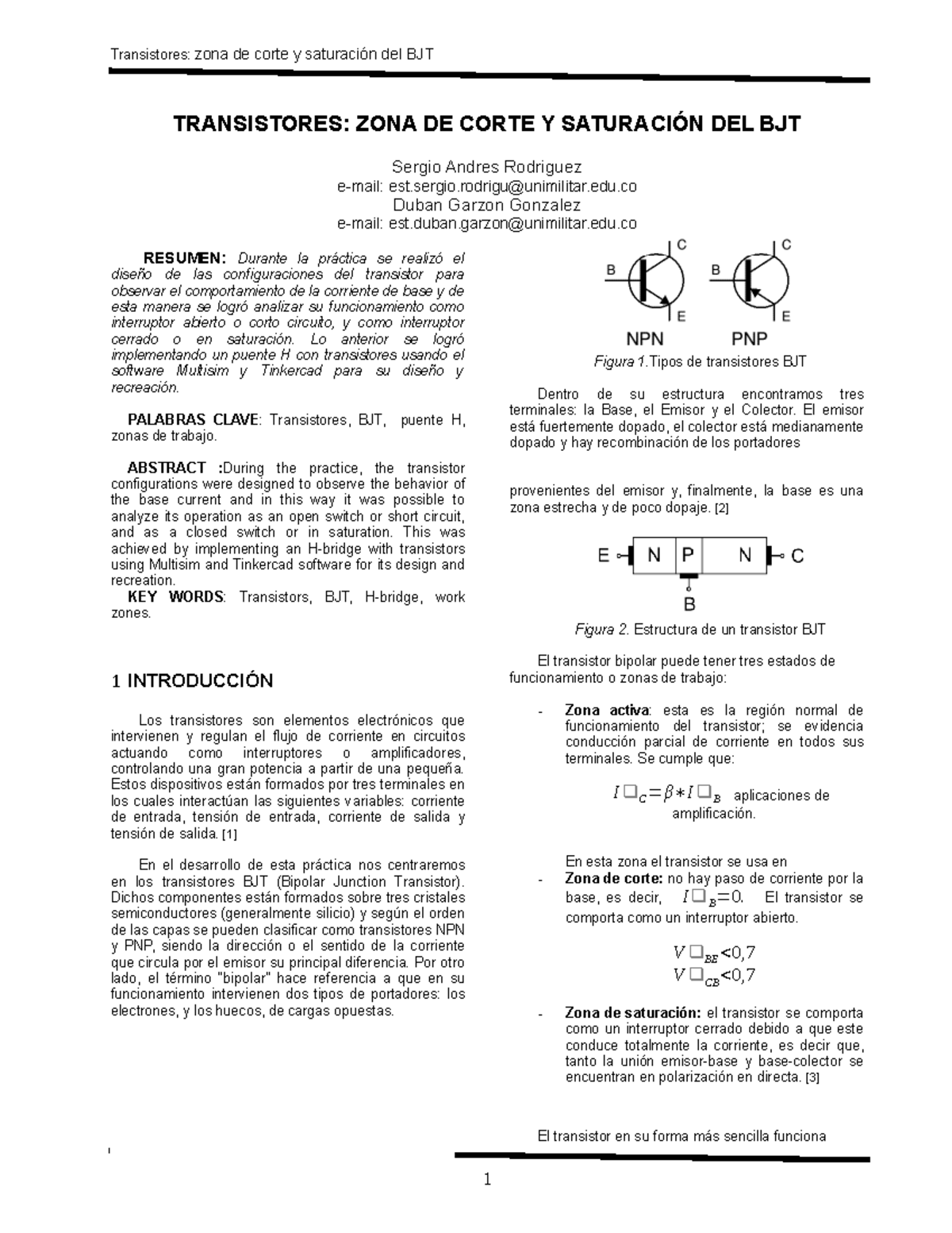 Transistores ZONA DE Corte Y Saturación DEL Bjtee TRANSISTORES ZONA