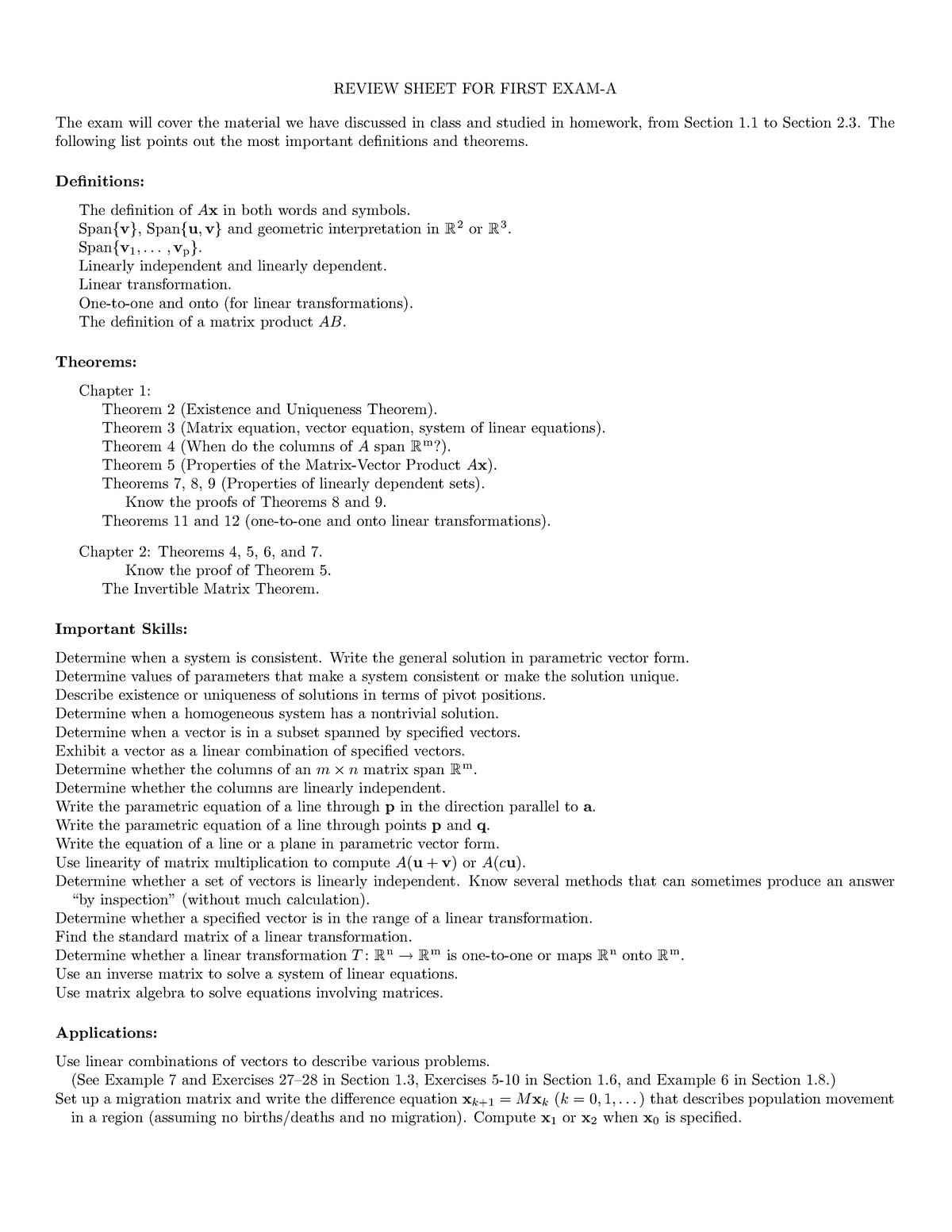 linear algebra chapter 1 review