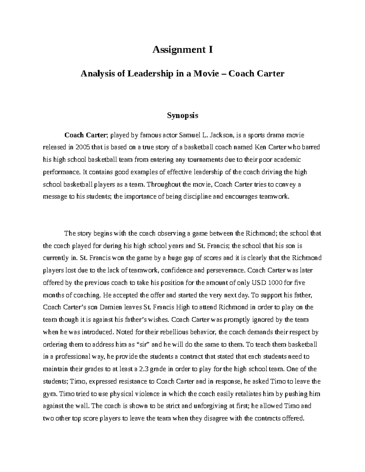 Coach Carter : Movie Review