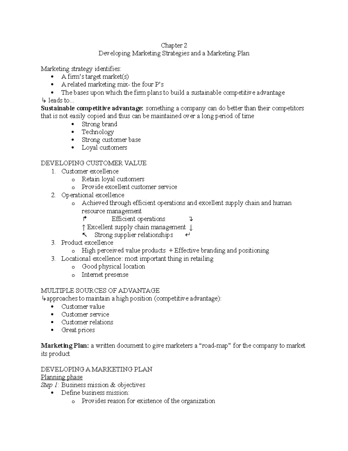 Chapter 2 Notes - Chapter 2 Developing Marketing Strategies and a ...