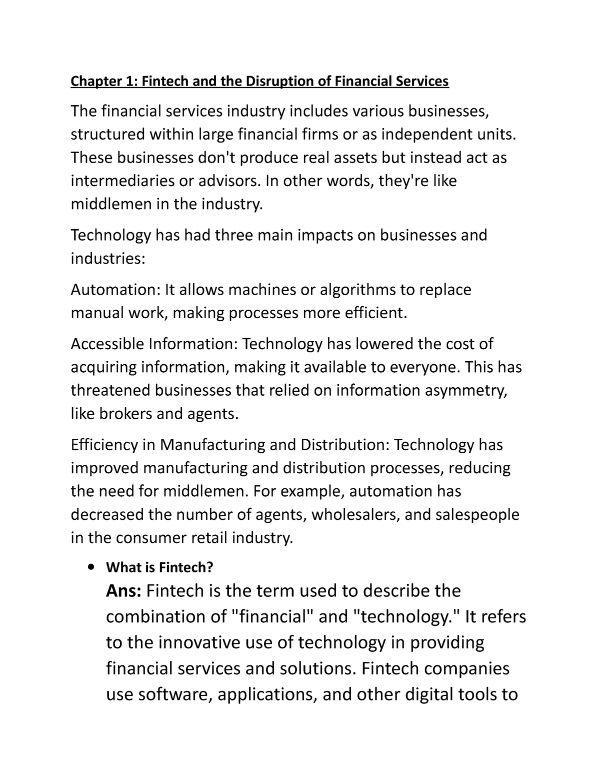 FIntech 1st Chapter - Chapter 1: Fintech And The Disruption Of ...