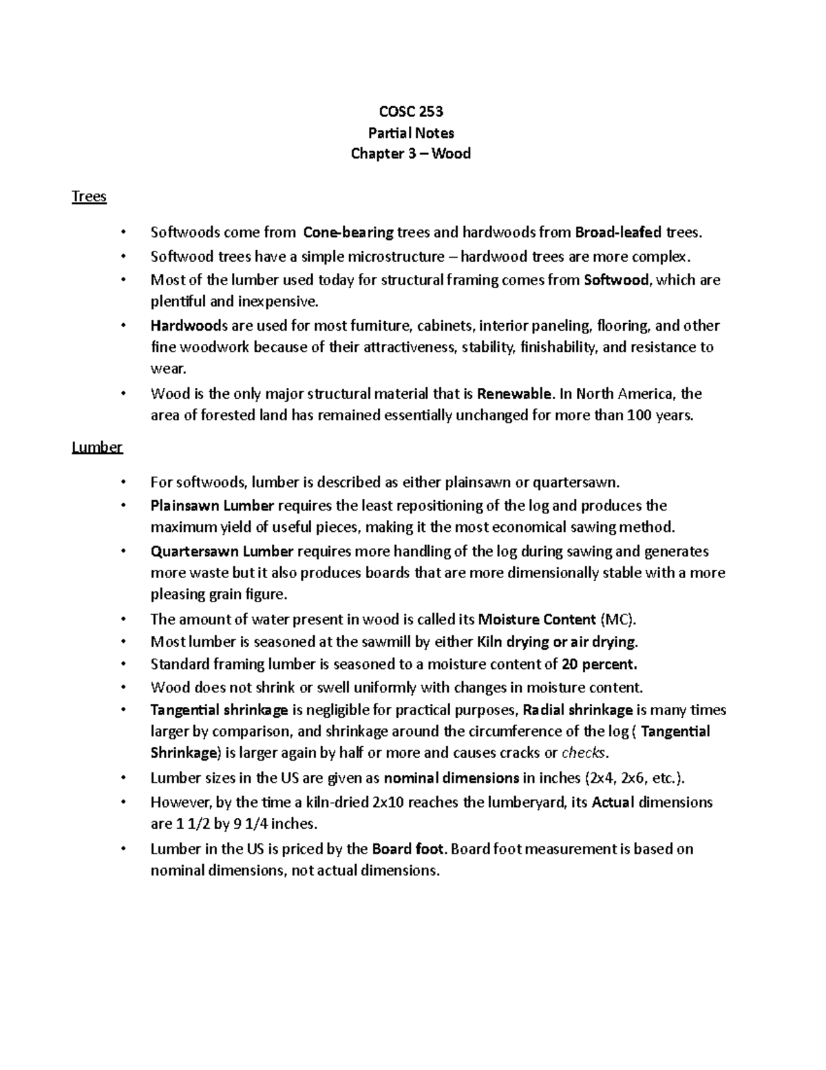 Chapter 3 partial notes - COSC 253 Partial Notes Chapter 3 – Wood Trees ...