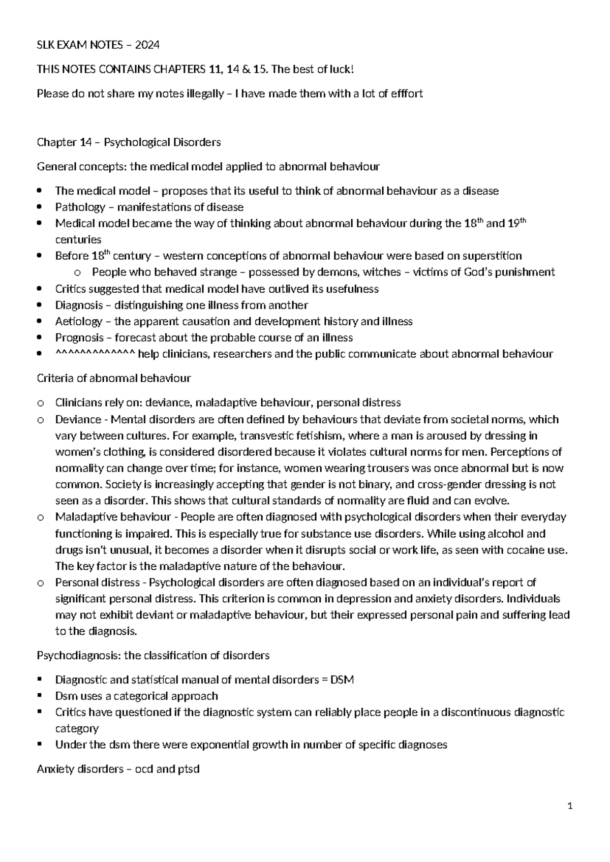 SLK EXAM Notes - Summary Introduction to Psychology - SLK EXAM NOTES ...