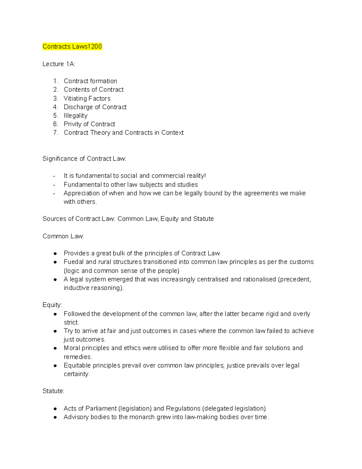 Contracts Laws1200 - Week 1-3 Content - Contracts Laws Lecture 1A ...