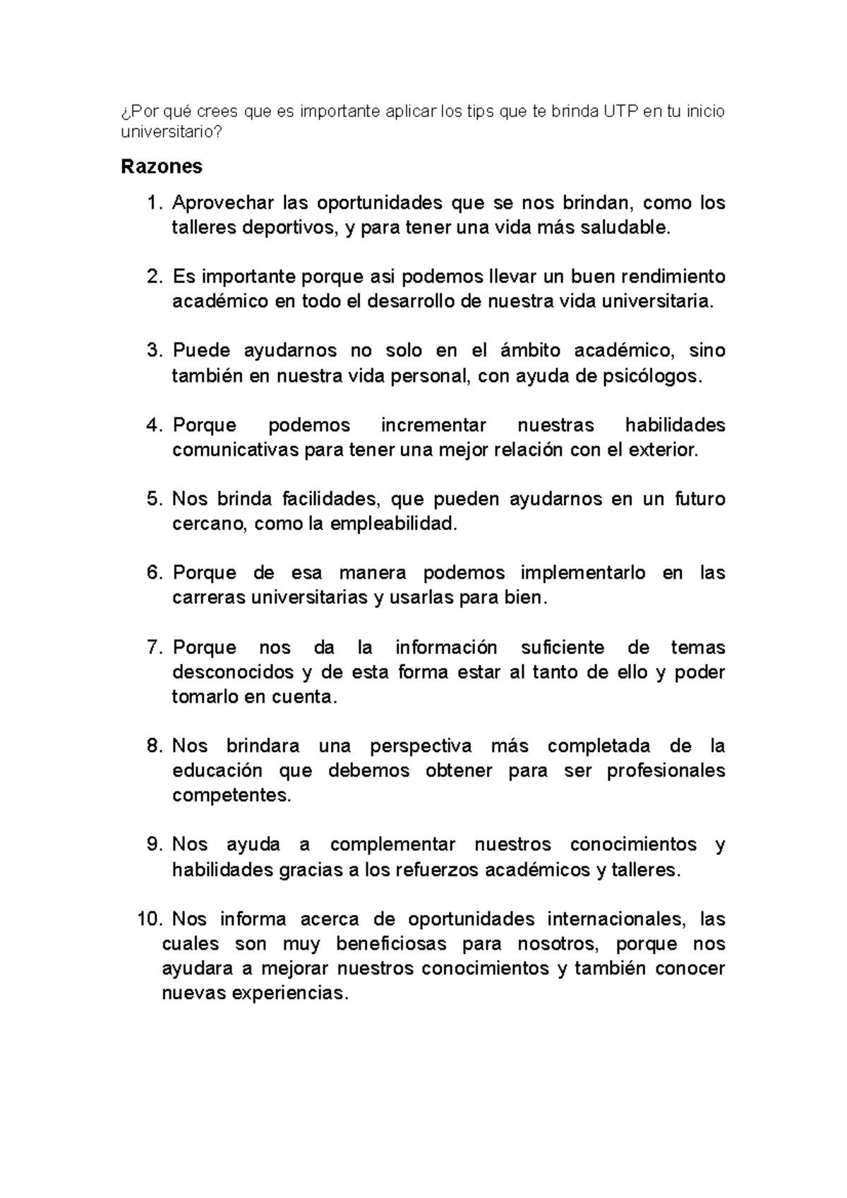 10 Razones, Grupo 3 - ¿Por qué crees que es importante aplicar los tips ...