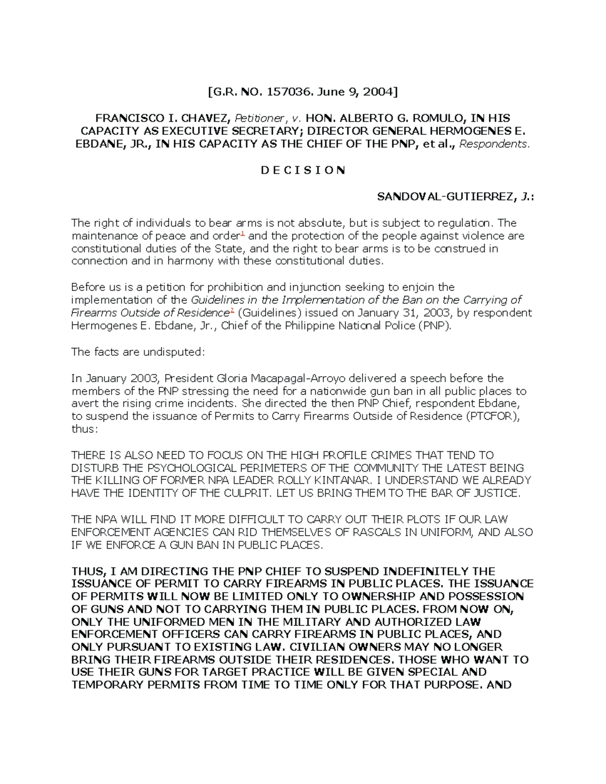 Chavez v Romulo - Lecture notes 1 - [G. NO. 157036. June 9, 2004 ...