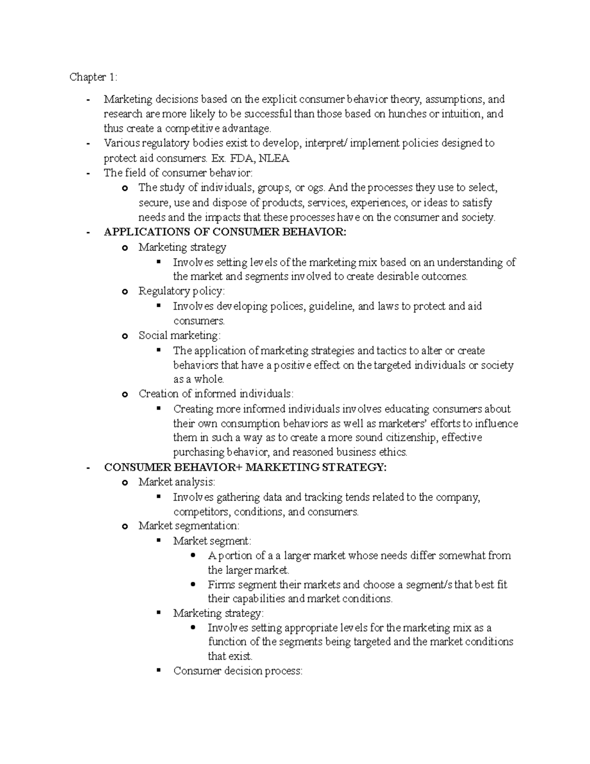 Consumer Behavior Exam 1 Notes - Chapter 1: Marketing Decisions Based ...