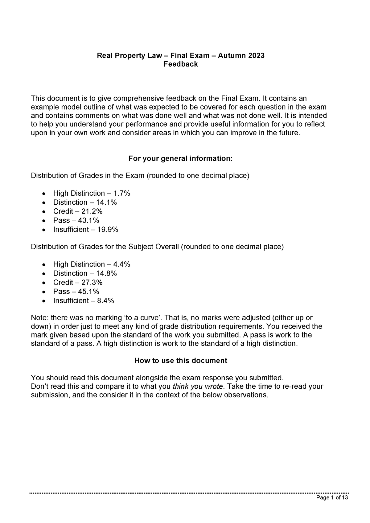 Answer Guide with Feedback - Real Property Exam AUT23 - Real Property ...