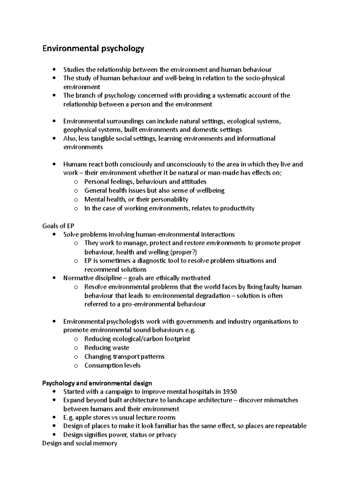 Environmental Psychology Definition Example