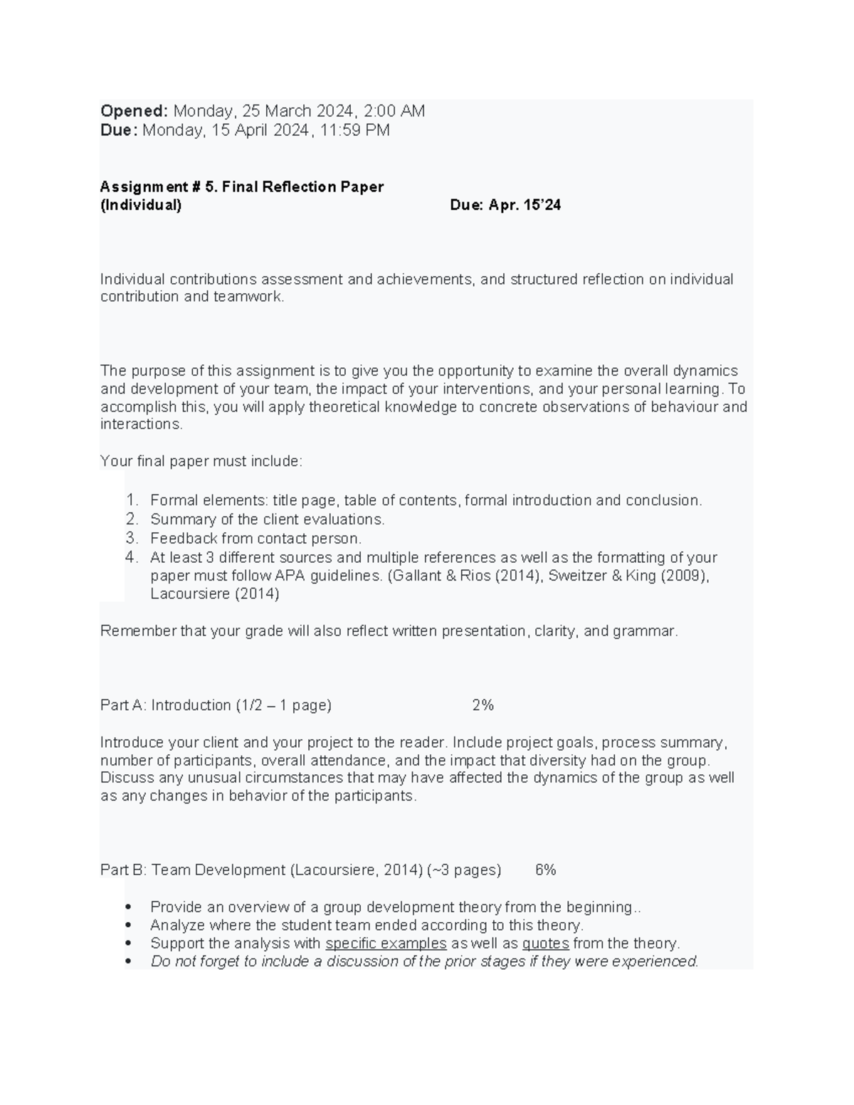 Final Paper Reflection - Opened: Monday, 25 March 2024, 2:00 AM Due ...