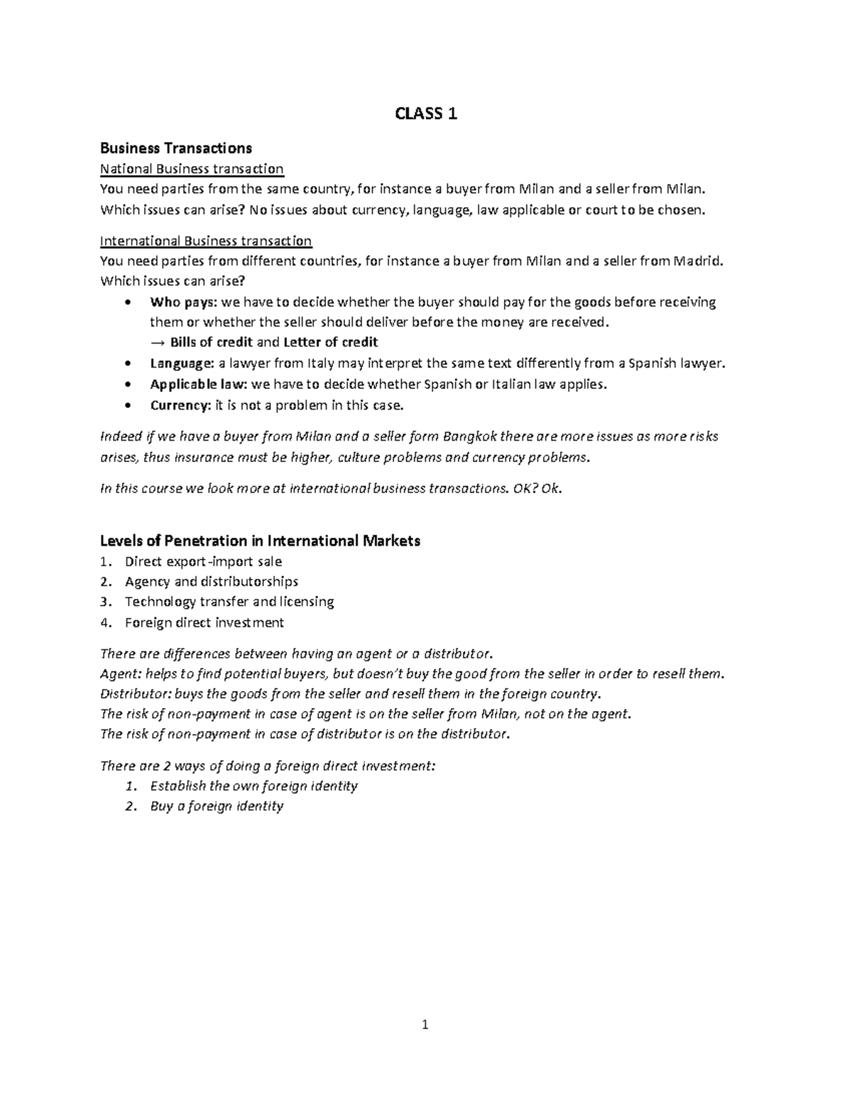 Class 1 - Lecture notes 1 - CLASS 1 Business Transactions National ...