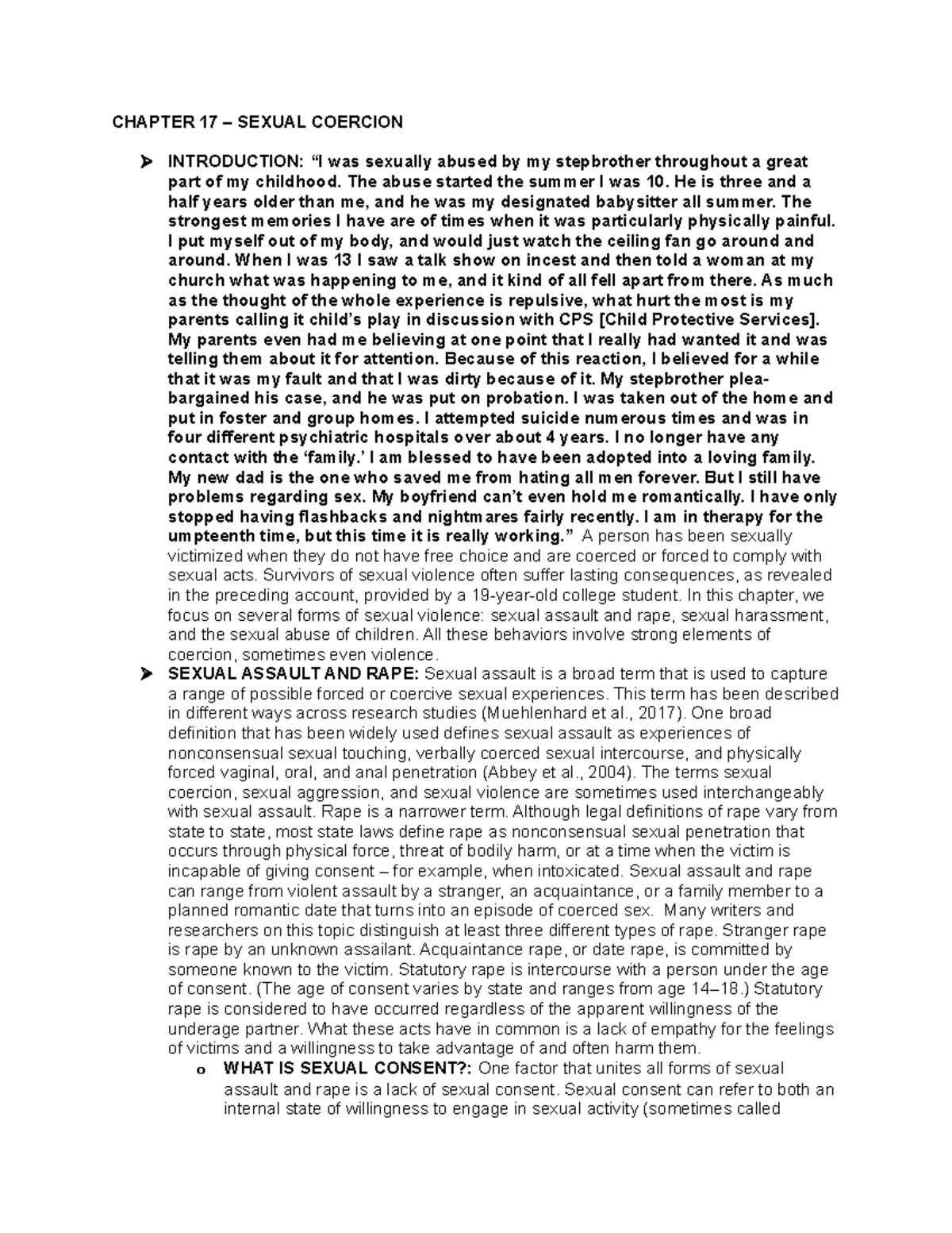 Chapter 17 HS Notes CHAPTER 17 SEXUAL COERCION INTRODUCTION “I was