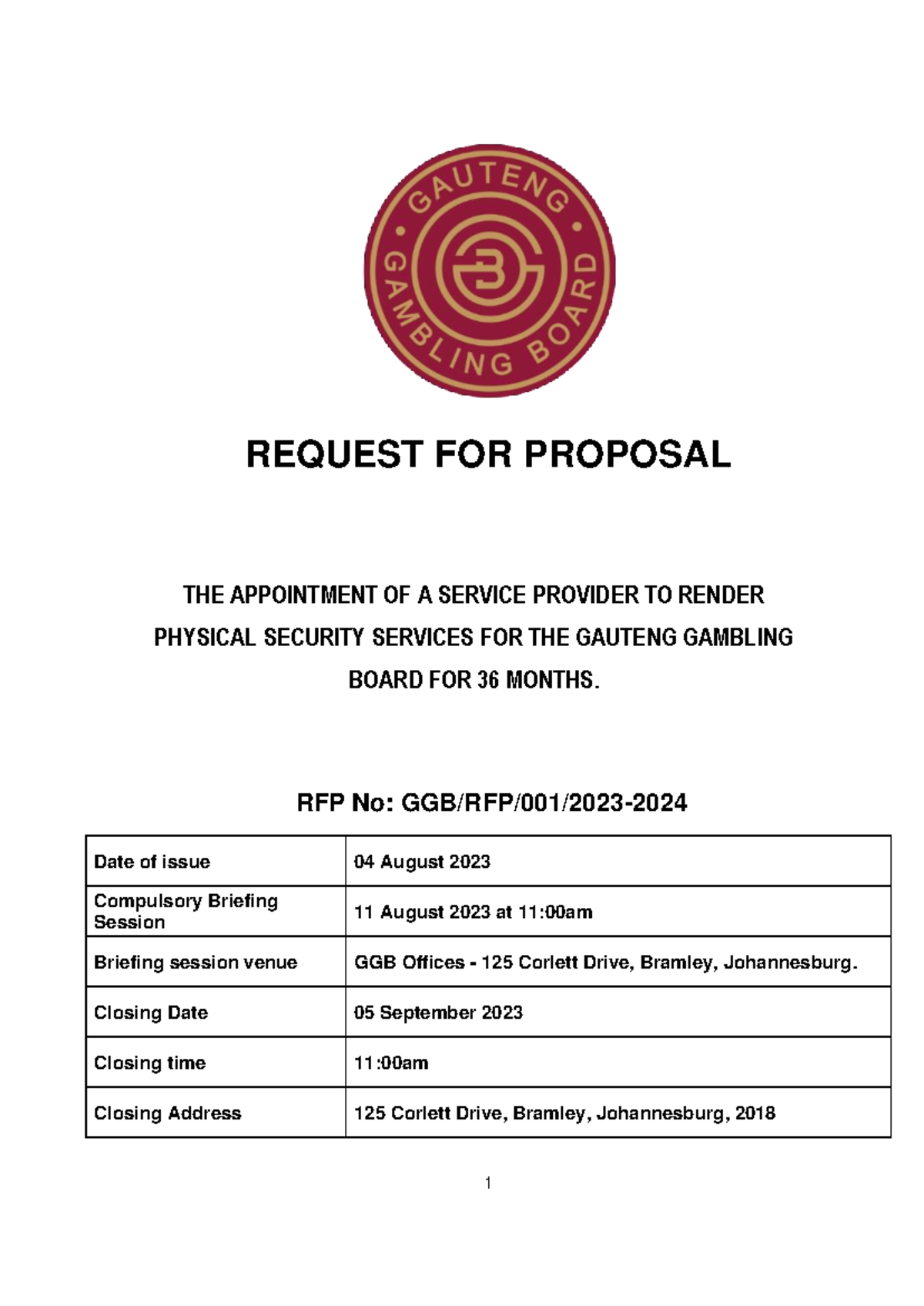 RFP Document - Security Tender 2023 - Final - REQUEST FOR PROPOSAL THE ...