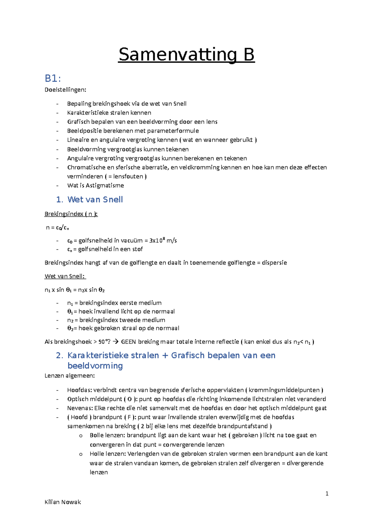 Samenvating B Volledig - Samenvatting B B1: Doelstellingen: Bepaling ...