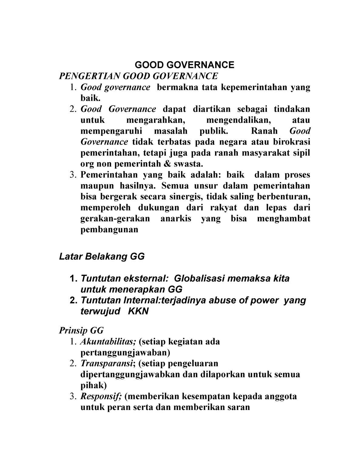 Materi KE 12, GOOD Governance - GOOD GOVERNANCE PENGERTIAN GOOD ...