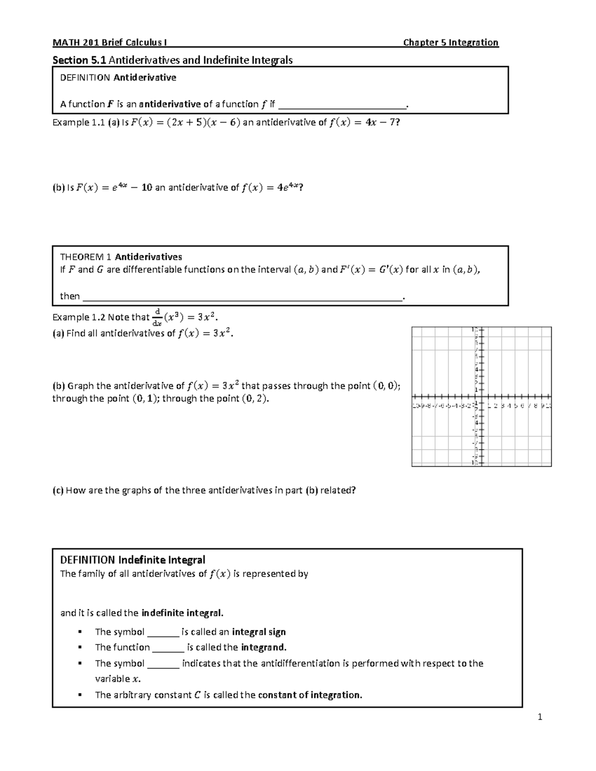 Chapter 5 Guided Note - Integration Notes - MATH 201 Brief Calculus I ...