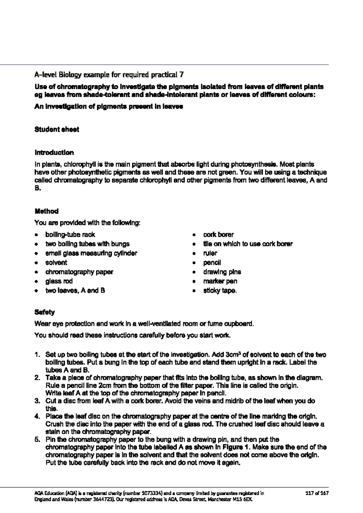 RP 7 Student sheet a level Biology example for required practical