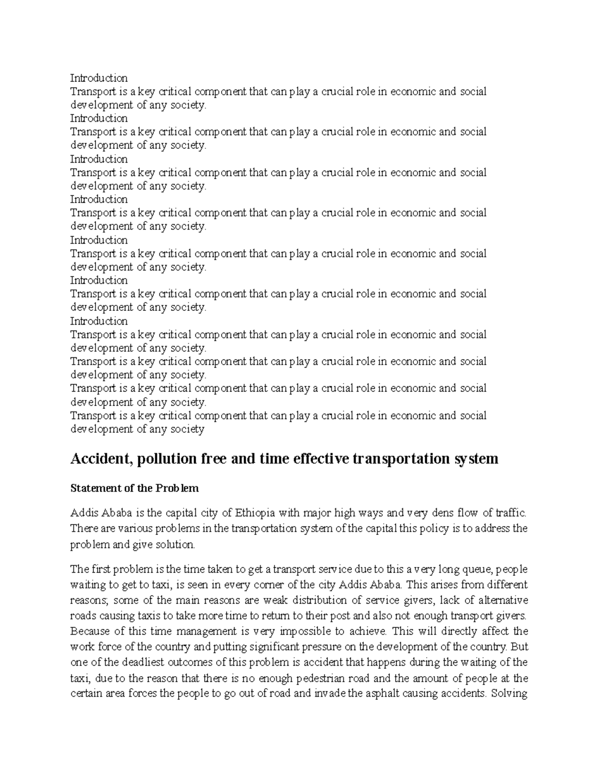 Transport Engineering Assignment - Introduction Transport is a key ...