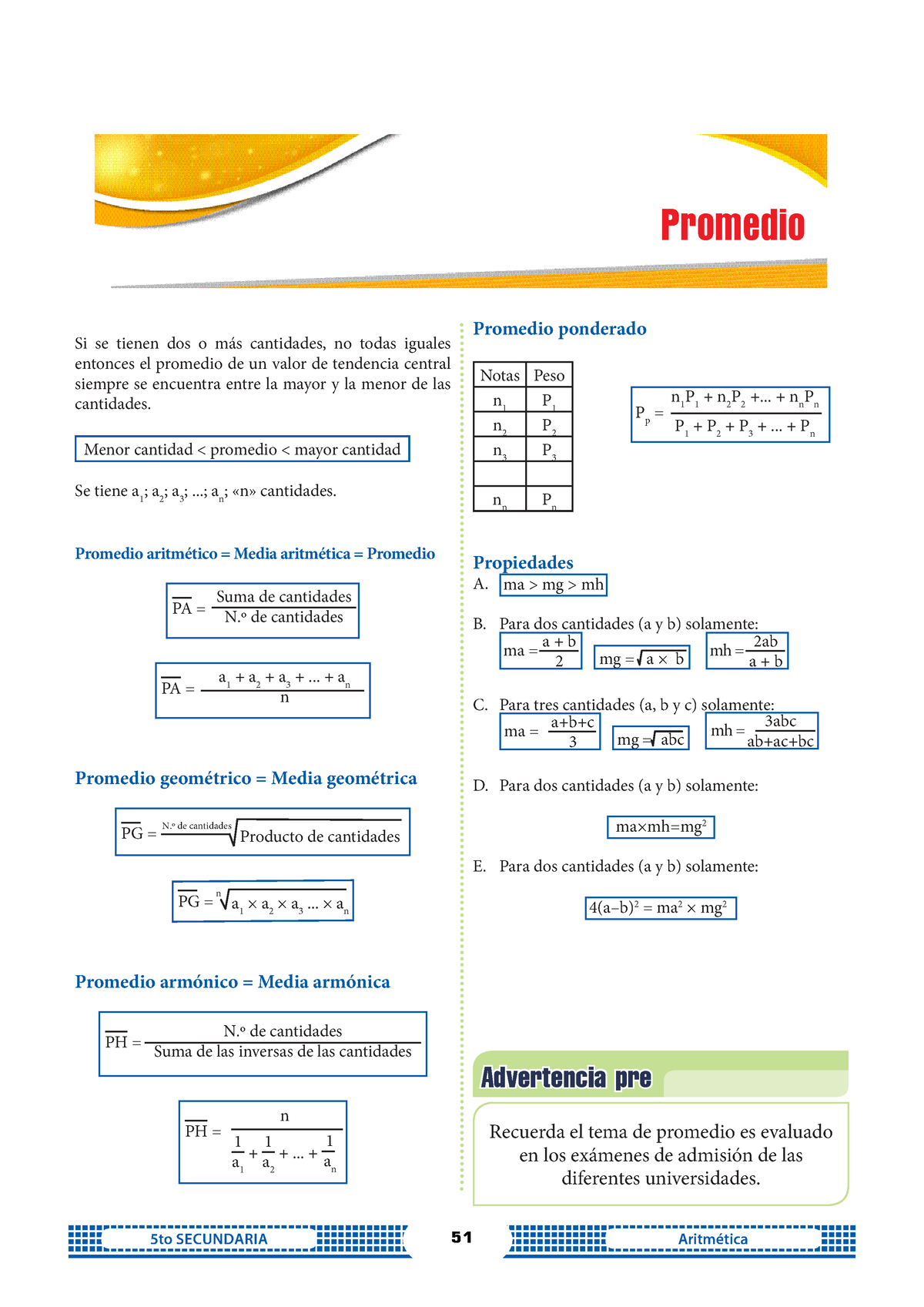 25 Promedio - Algebra Básica - 5to SECUNDARIA 51 Aritmética Si Se ...