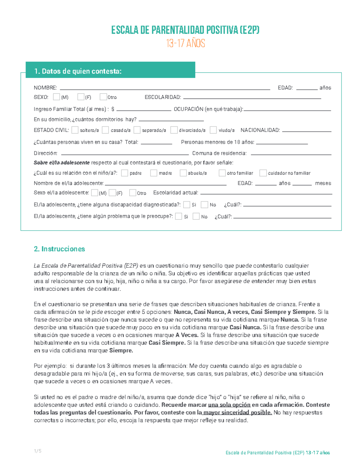 E2P 12 -17 años - Cuestionario de evaluación para padres de ...