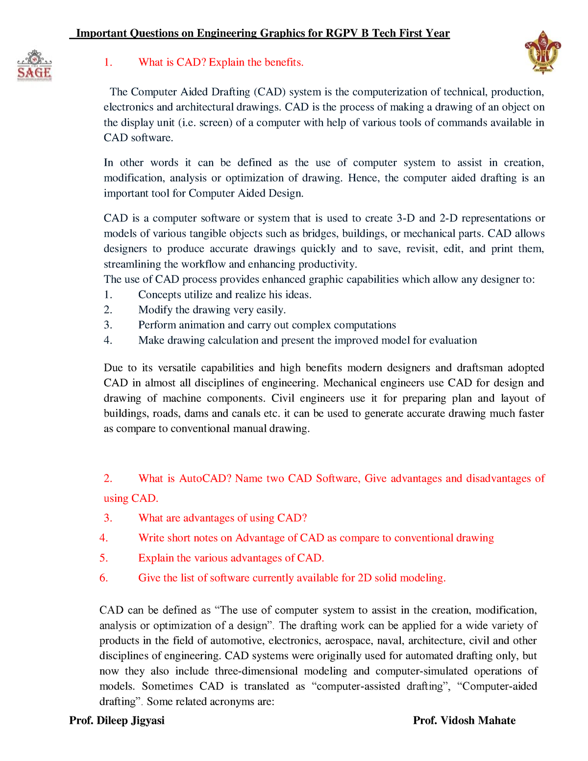 RGPV Question And Answer For EG CAD - Important Questions On ...