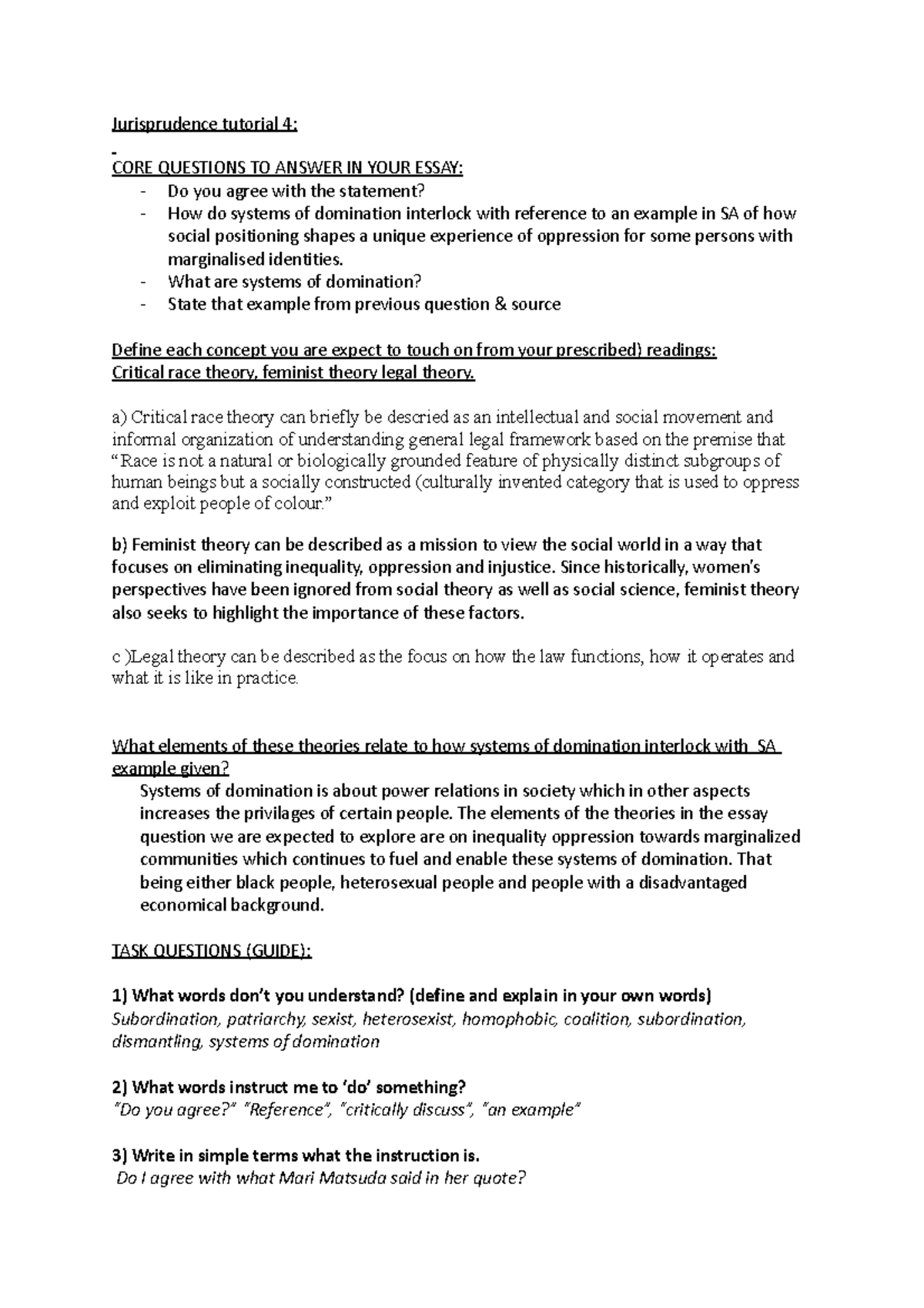 Jurisprudence tutorial 4 (final) Jurisprudence tutorial 4 CORE