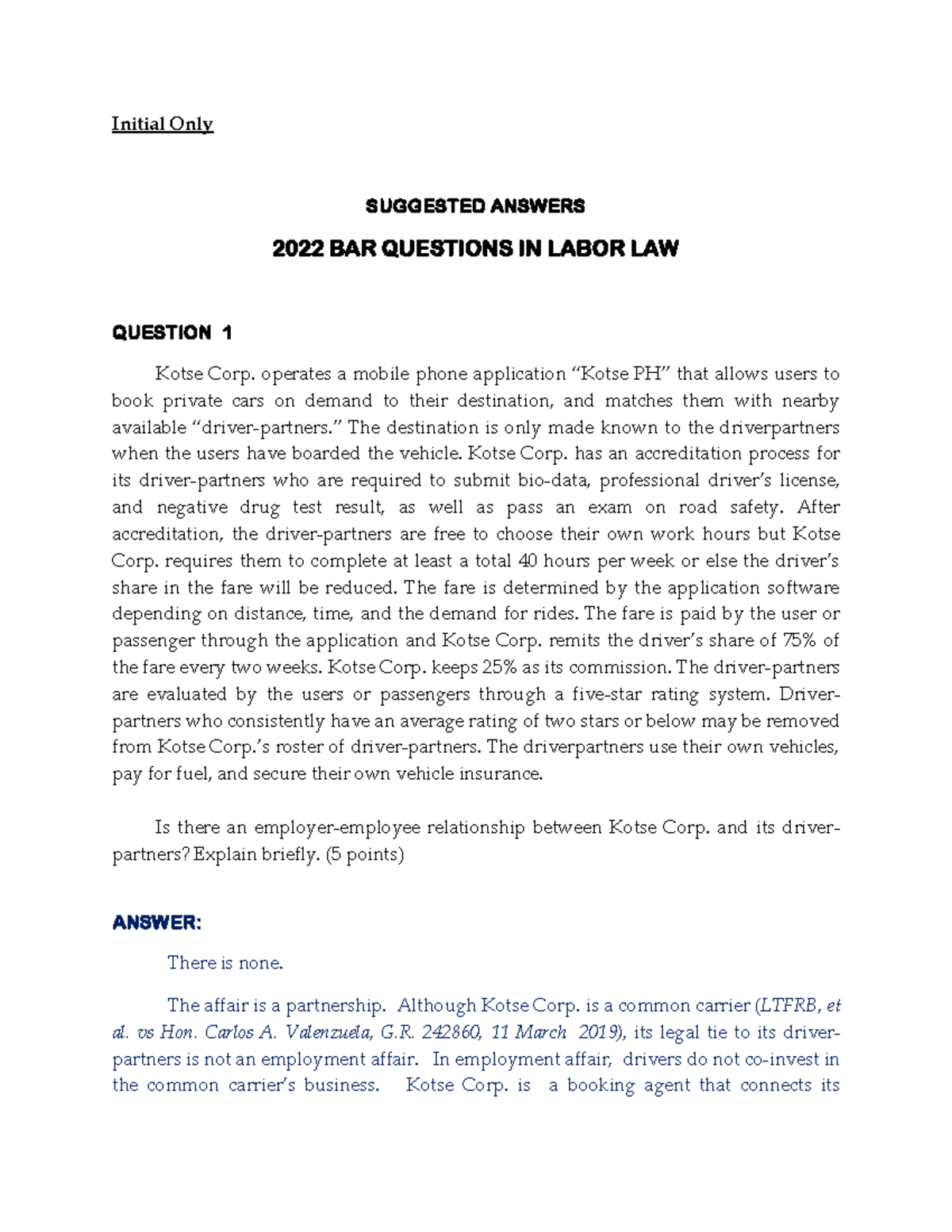 Political law bar Initial Only SUGGESTED ANSWERS 2022 BAR QUESTIONS