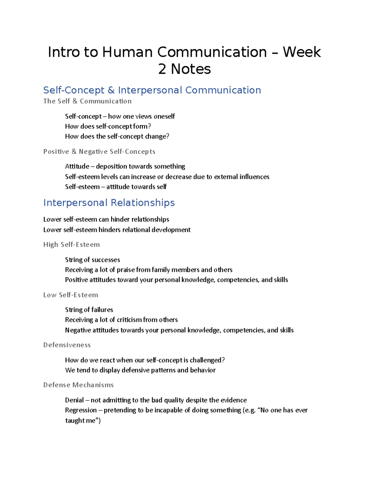 CMN 101 Week 2 - Lecture notes 2 - Intro to Human Communication – Week ...