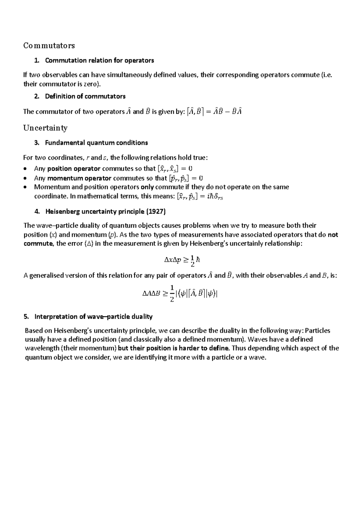 Commutators, Uncertainty And Projectors - Commutators 1. Commutation ...