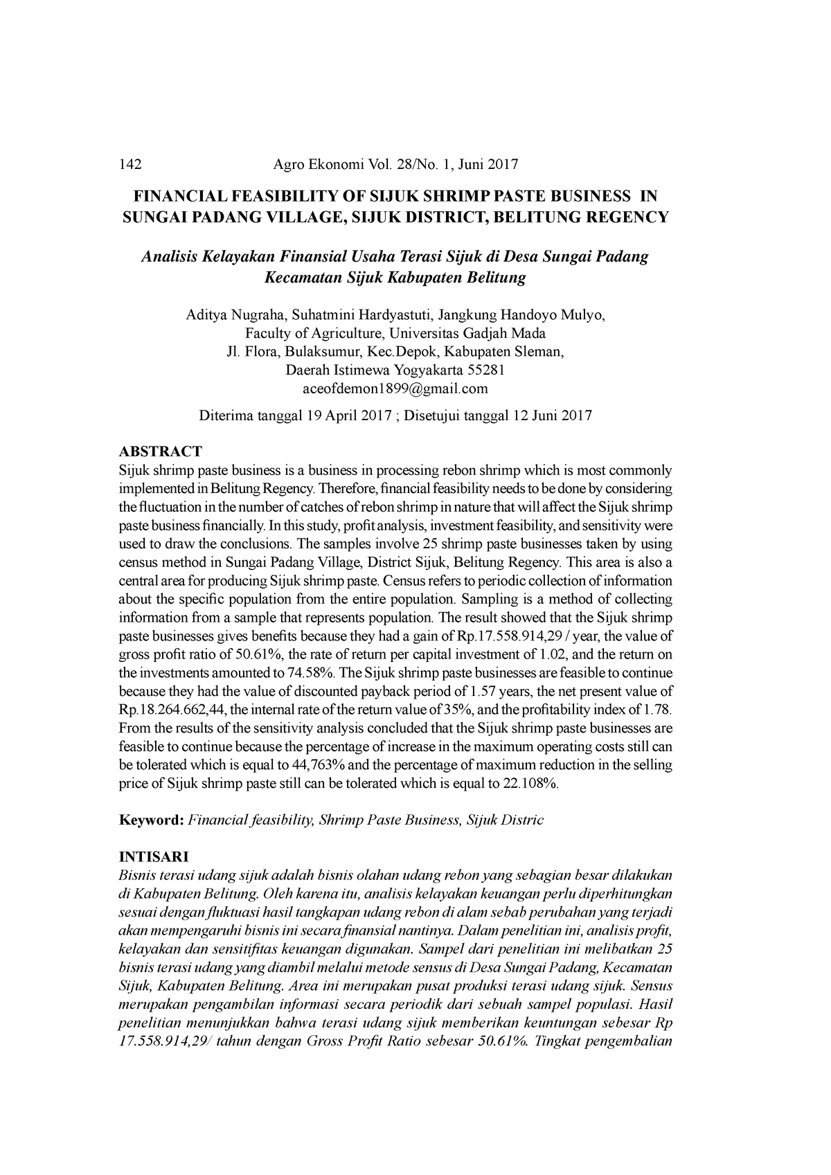 Financial Feasibility Analysis OF Sijuk Shrimp PAS - FINANCIAL ...