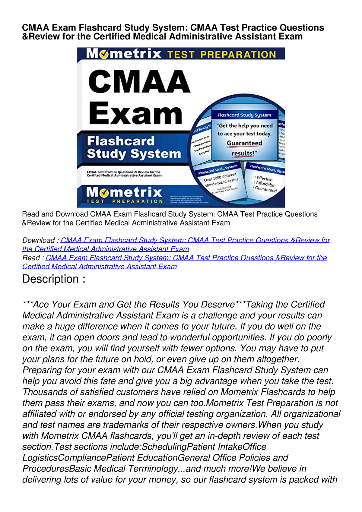 CMAA Exam Flashcard Study System CMAA Test Practice Questions Review