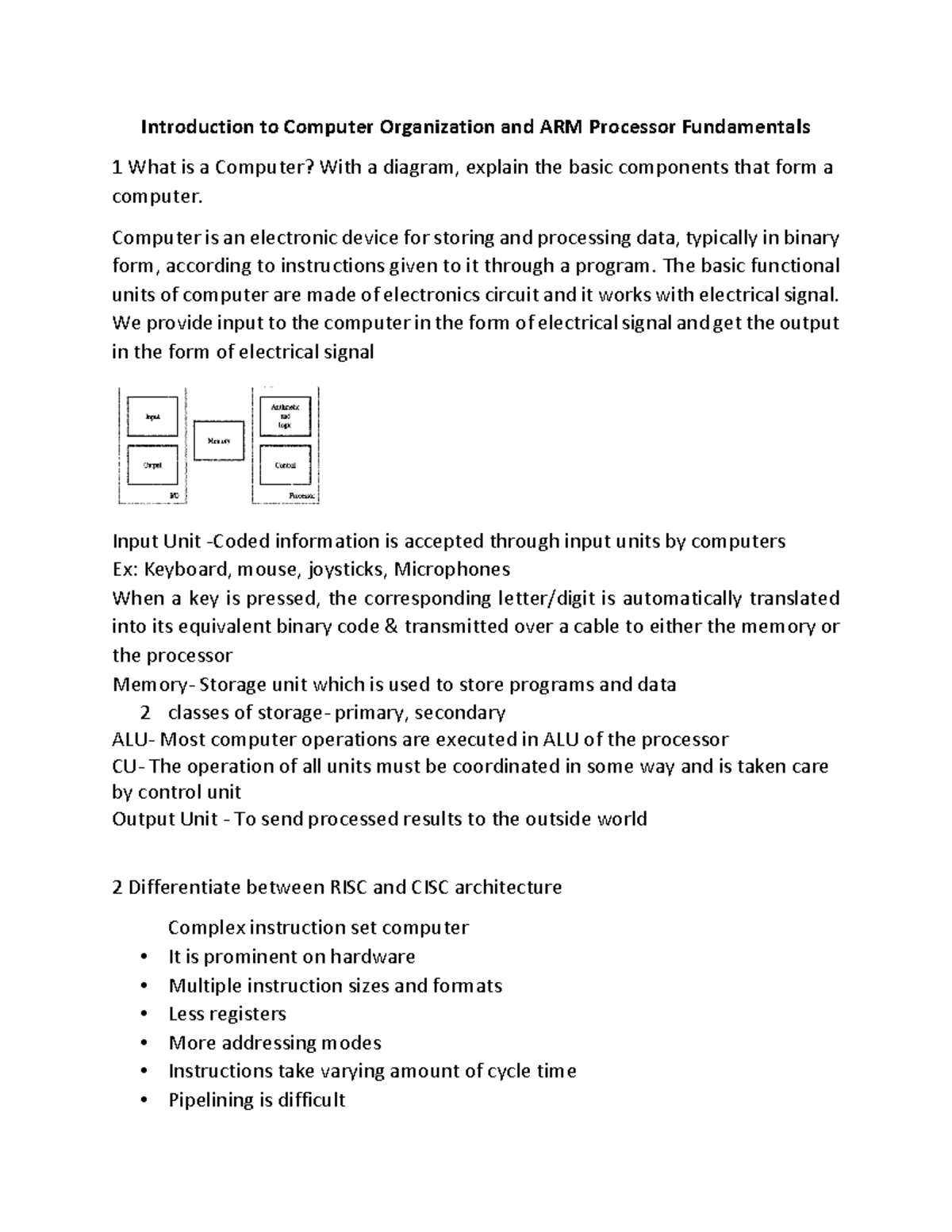 Question&Answer Unit1 Introduction to Computer Organization and ARM