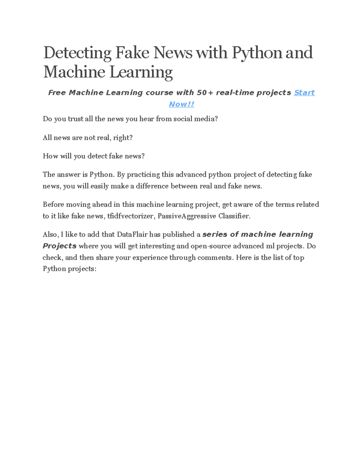 Detecting Fake News with Python and Machine Learning - Detecting Fake ...