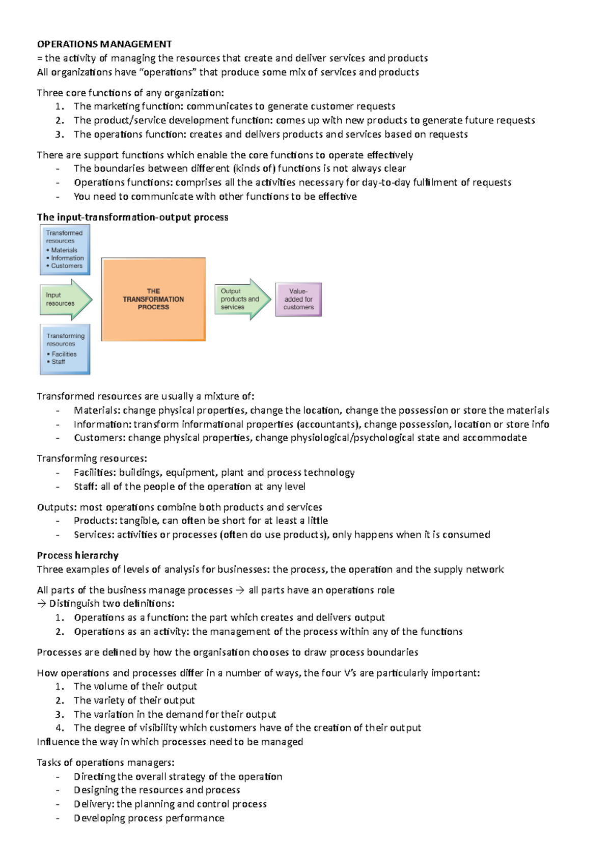 Operations Management Summary - OPERATIONS MANAGEMENT = The Activity Of ...