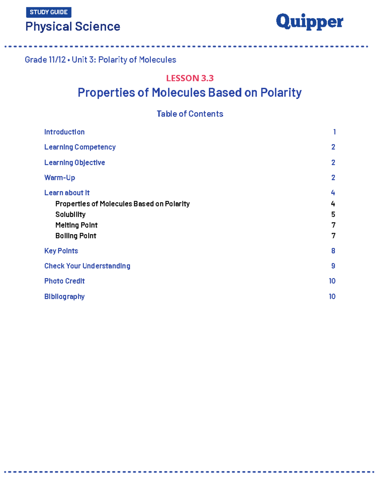 Unit 3 Lesson 3 Properties of Molecules Based on Polarity - Physical ...