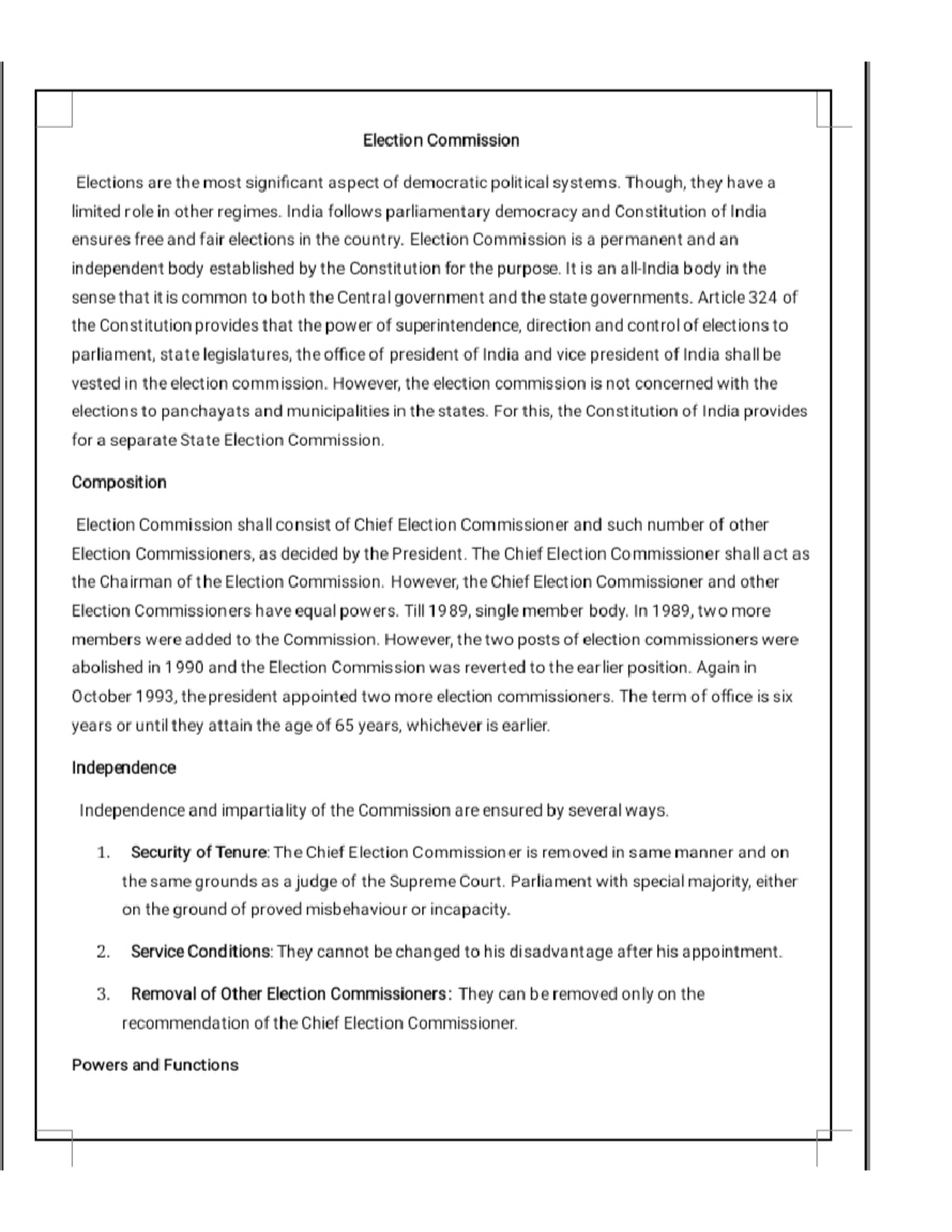 Election commission - Indian Political Thought - Studocu