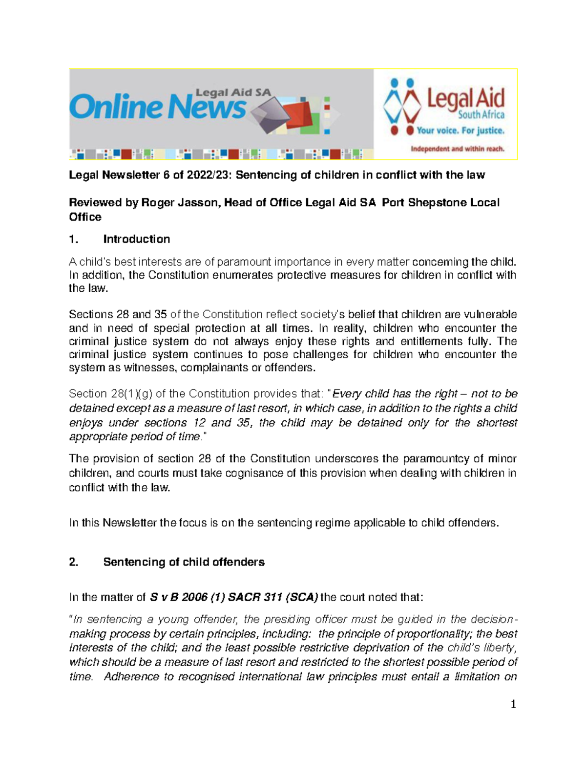 Legal Newsletter 6 of 2022 - Legal Newsletter 6 of 2022/23: Sentencing ...