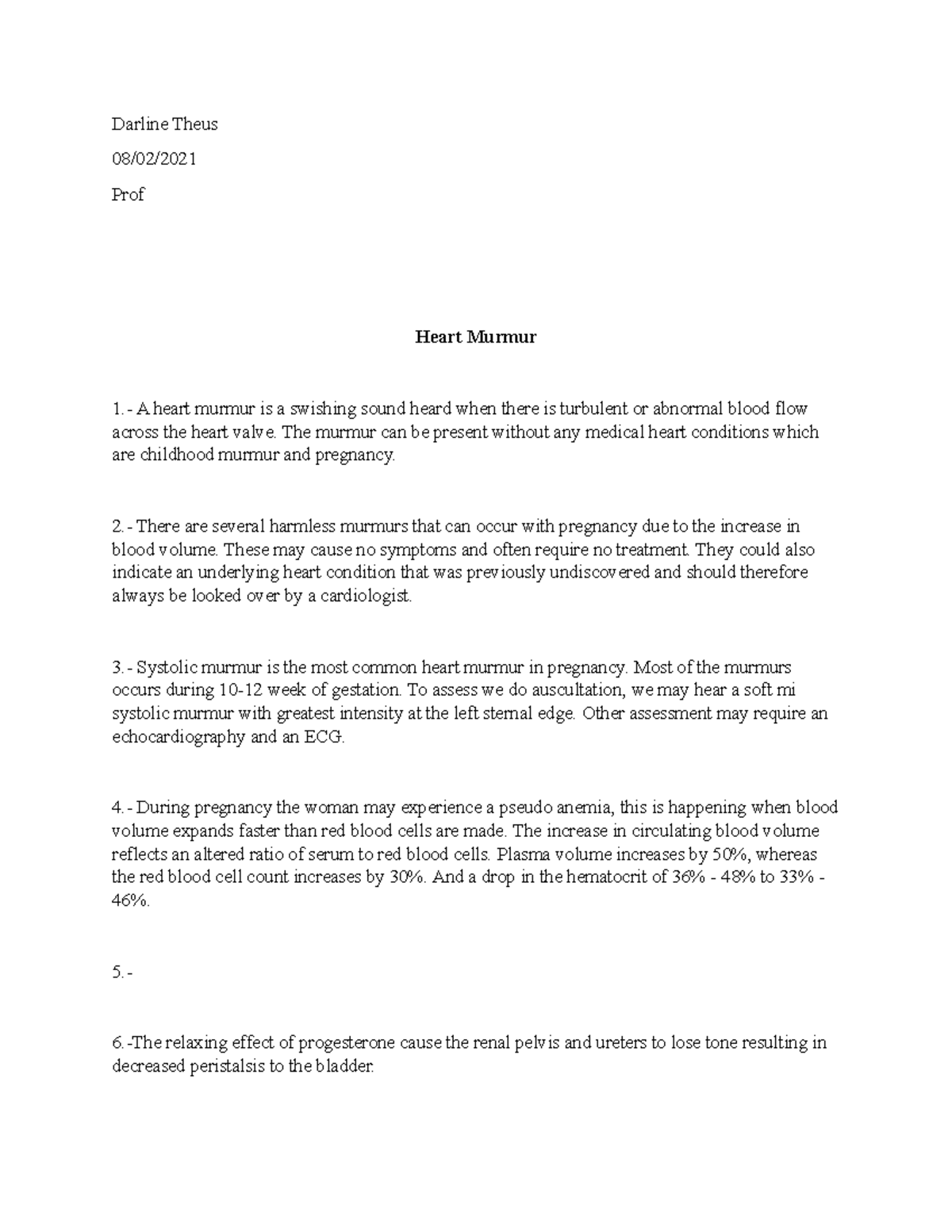 Heart murmur and pregnancy 1 Darline Theus 08/02/ Prof Heart Murmur 1