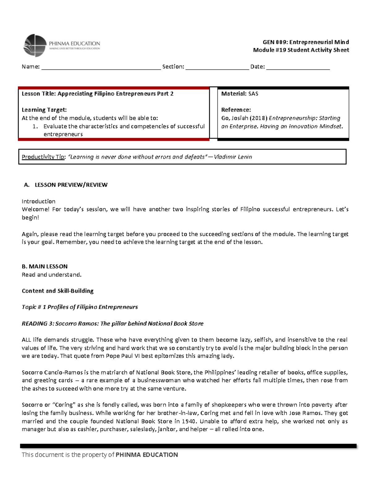 Module 19 - Module #19 Student Activity Sheet Name ...