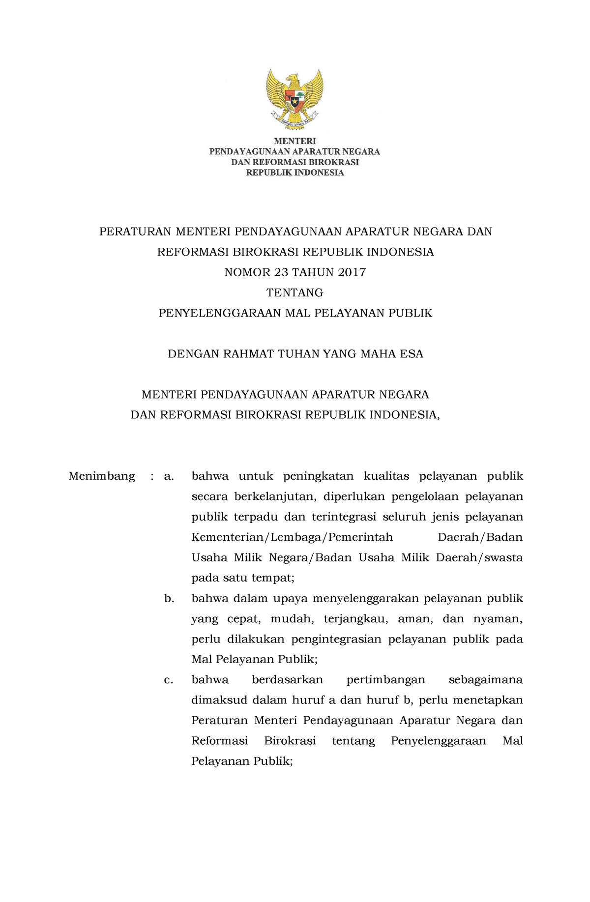 Permenpan Nomor 23 Tahun 2017 - PERATURAN MENTERI PENDAYAGUNAAN ...