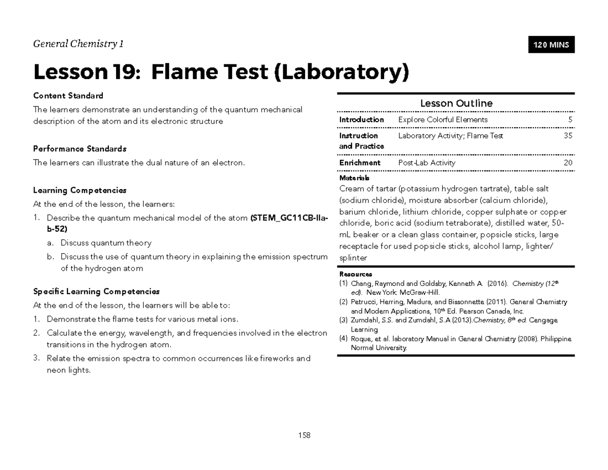 General Chemistry I (15) General Chemistry 1 Lesson 19 Flame Test
