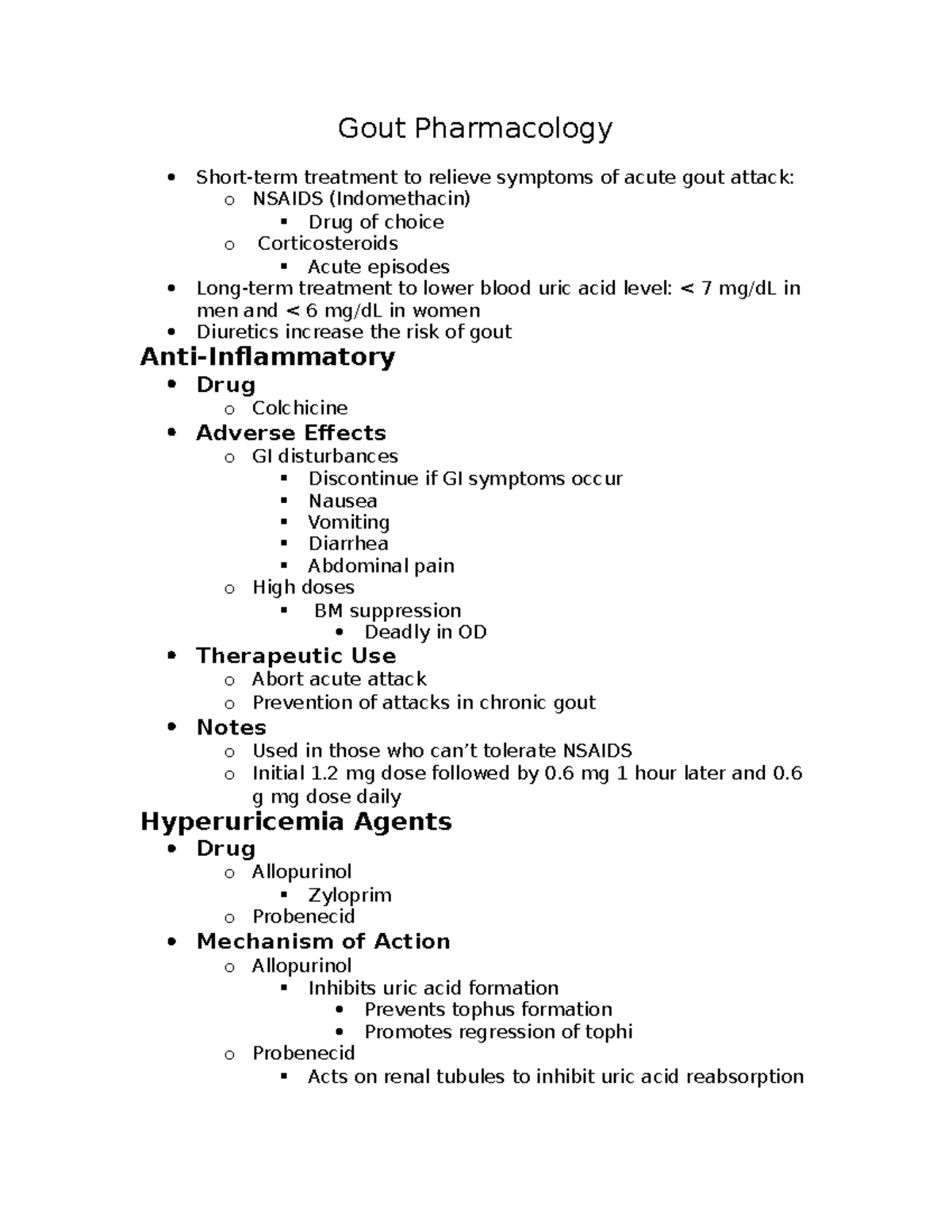 Gout Pharmacology - Gout - Gout Pharmacology Short-term Treatment To 