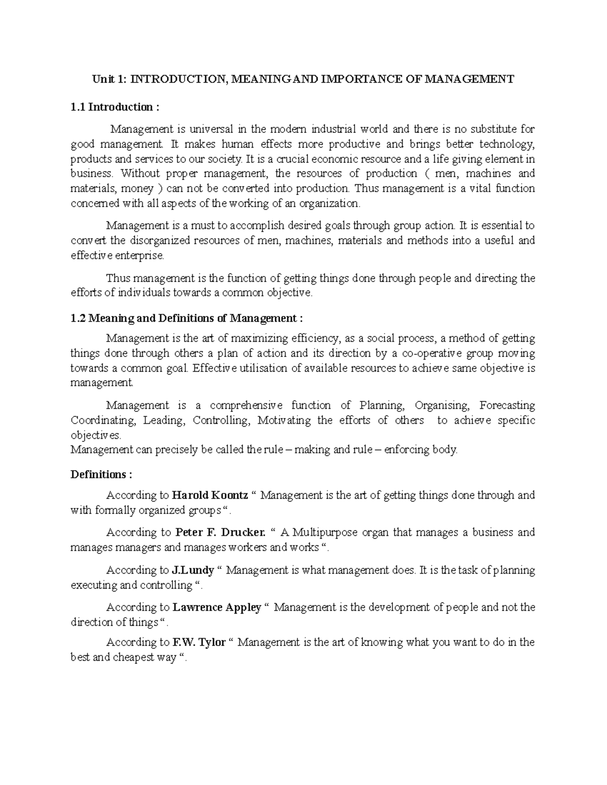 Module 1 Unit 1 - Unit 1: INTRODUCTION, MEANING AND IMPORTANCE OF ...