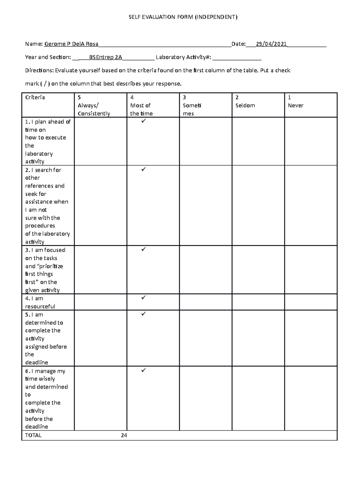 SELF Evaluation FORM - DONT GIVE UP ON YOUR DREAM WE SHOUL CONTINUE SO ...