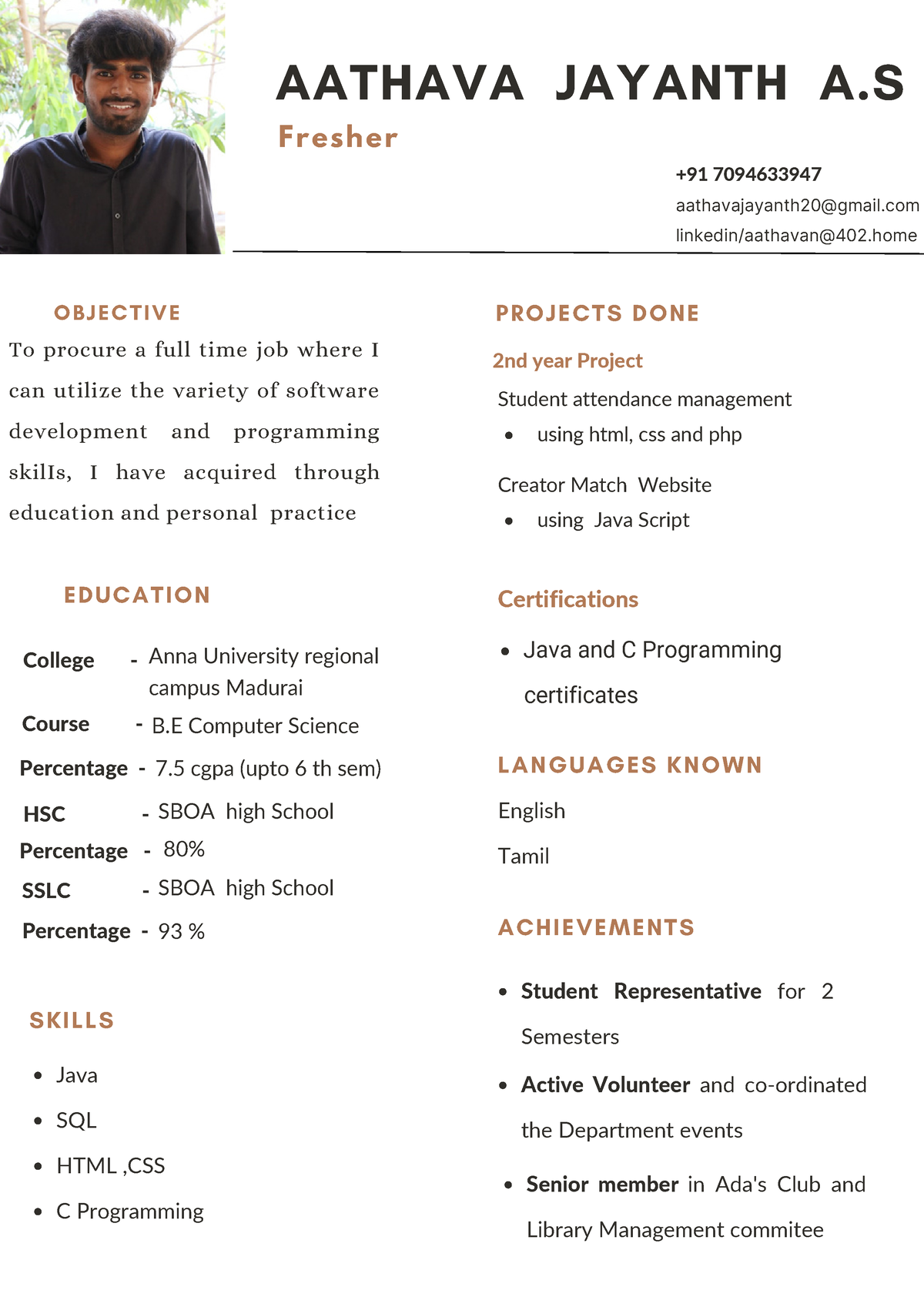 AJ Resume - This - AATHAVA JAYANTH A To procure a full time job where I ...