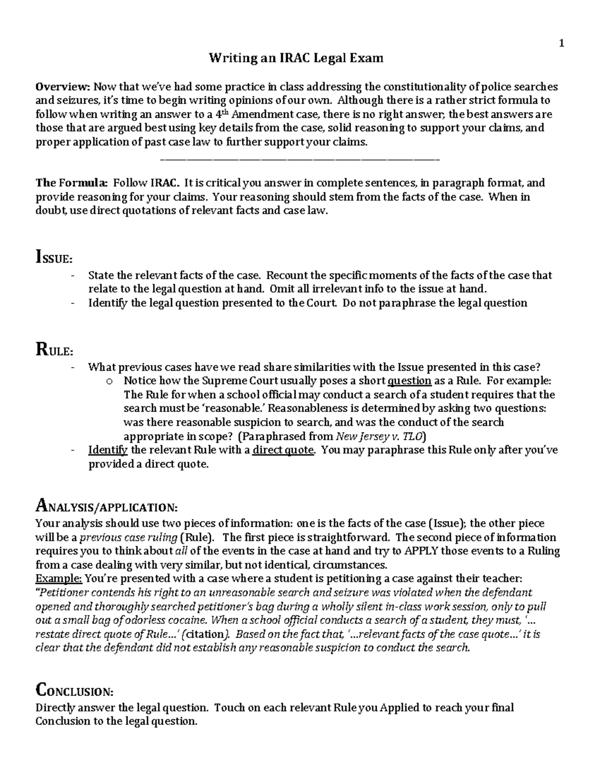 IRAC Format 201lbh3 IRAC Method Writing An IRAC Legal Exam 