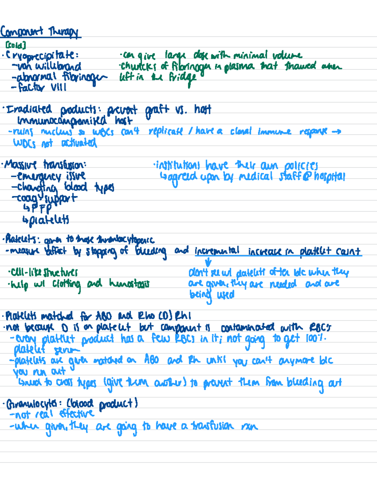 BLD 435 lecture notes - [cold] - Cryoprecipitate : can give large dose ...