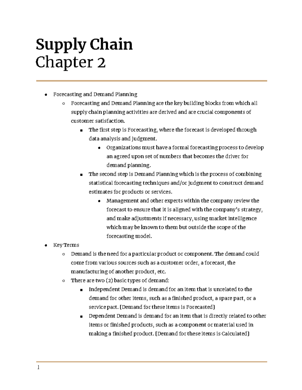 Supply Chain Chapter 2 Supply Chain Chapter 2 Forecasting and Demand Planning Forecasting and