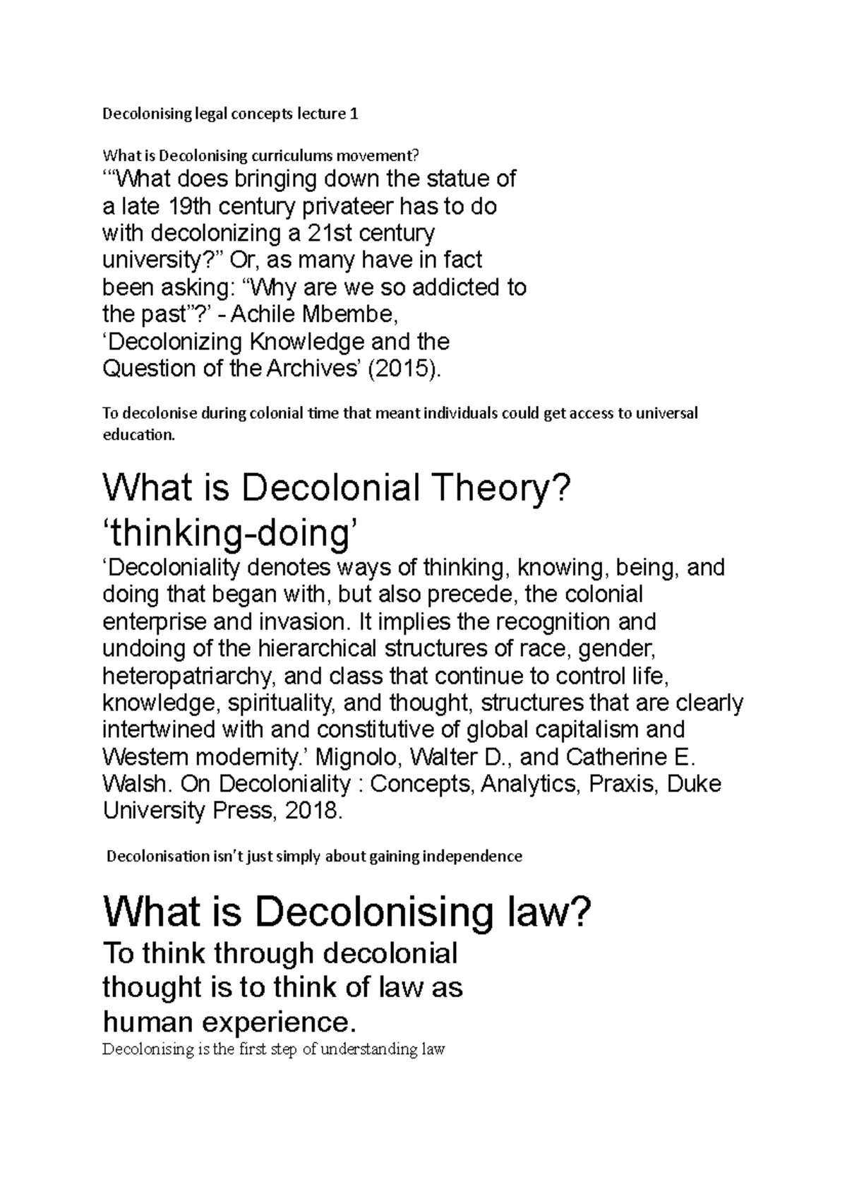 Decolonising Legal Lecture 1 - Decolonising Legal Concepts Lecture 1 ...